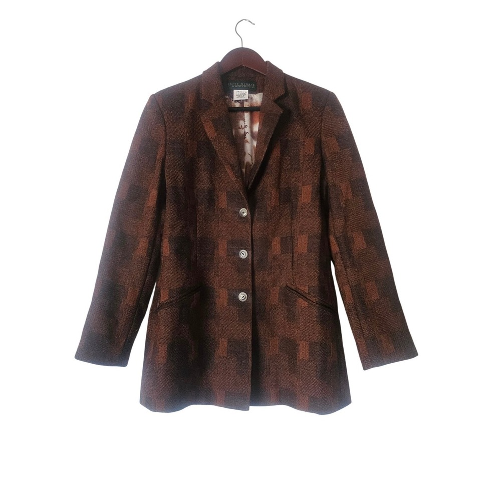 Harve Benard Wool Blazer Brown ‎ Geometric Blazer Size 8 Dark Academia Vintage